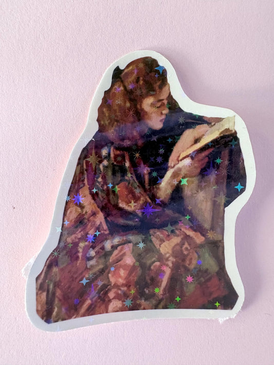 Girl Reading Art Sticker | Laptop, Kindle, Journal | Book worm Gift
