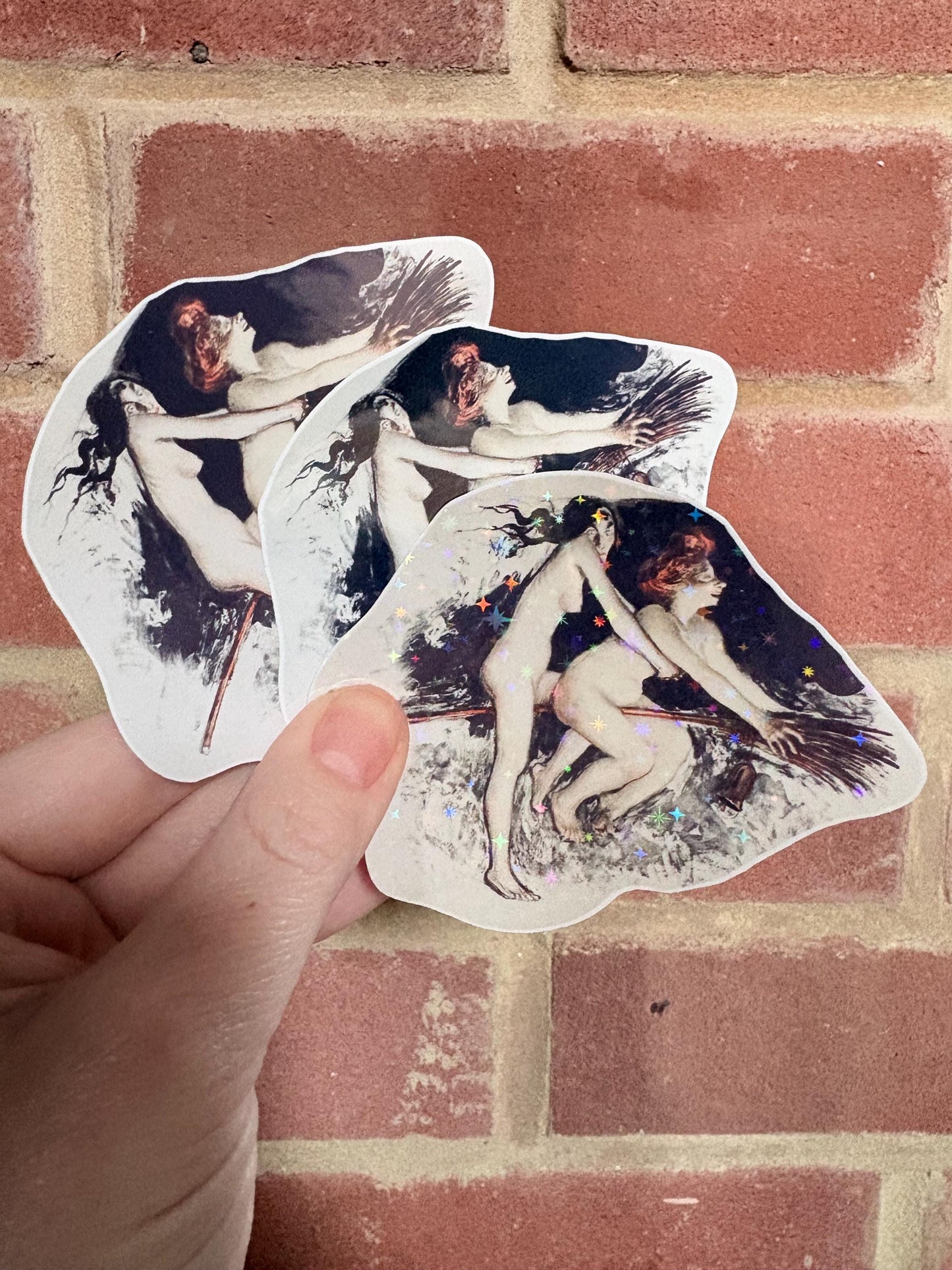 French Witches in Flight Sticker | Vintage Symbolist Art