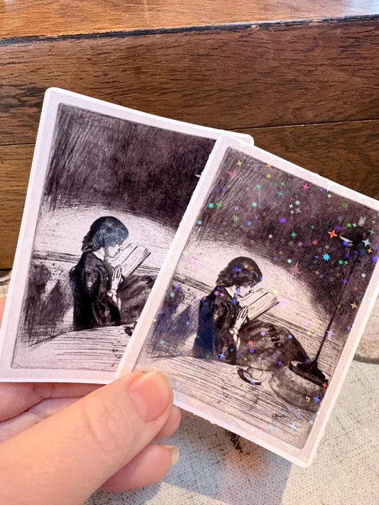 Reading by Lamplight Sticker (1859) James Abbot McNeill Whistler | Fine Art Sticker