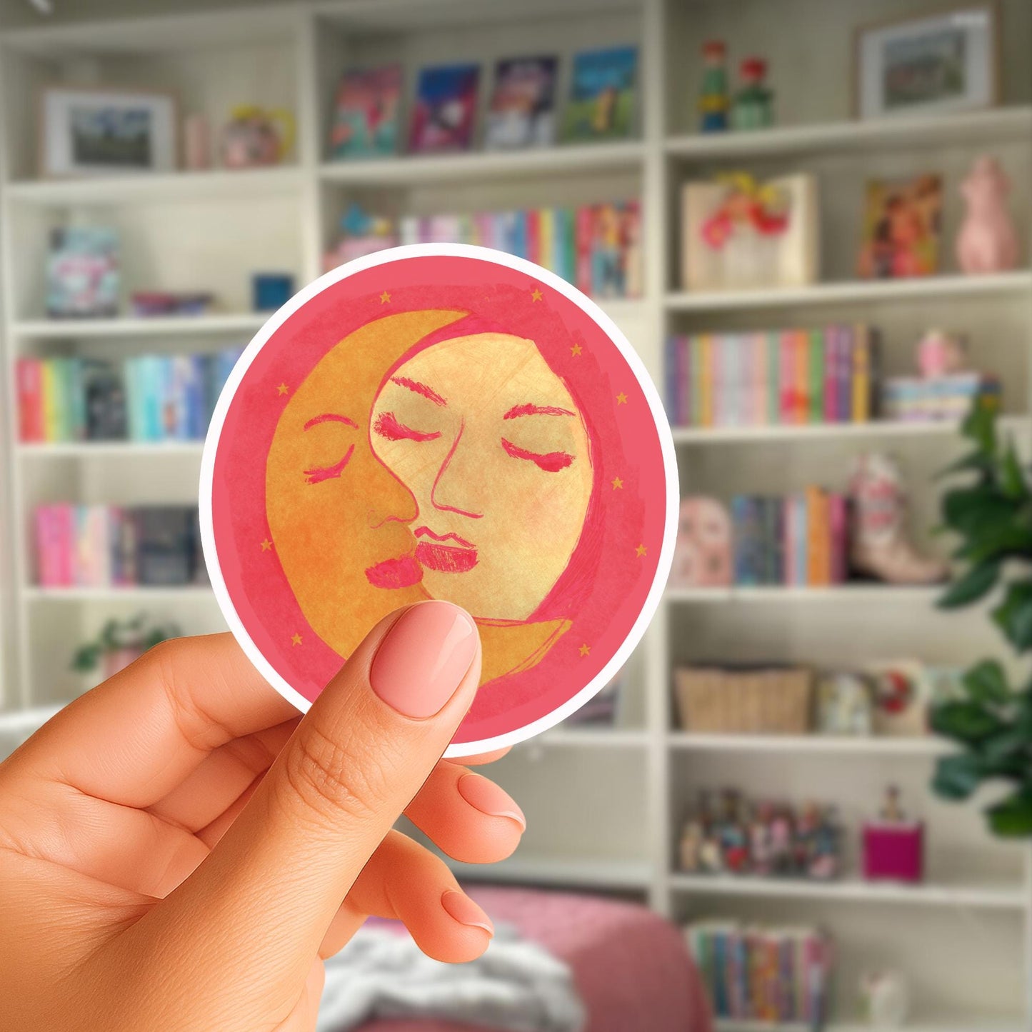 Divine Feminine Moon Vinyl Sticker • Pink Celestial Art