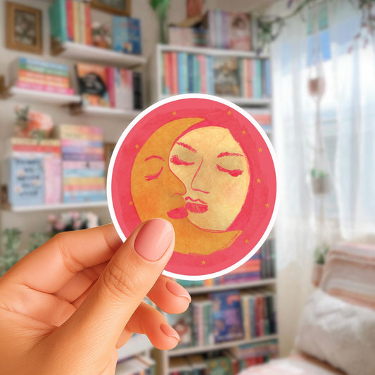 Divine Feminine Moon Vinyl Sticker • Pink Celestial Art