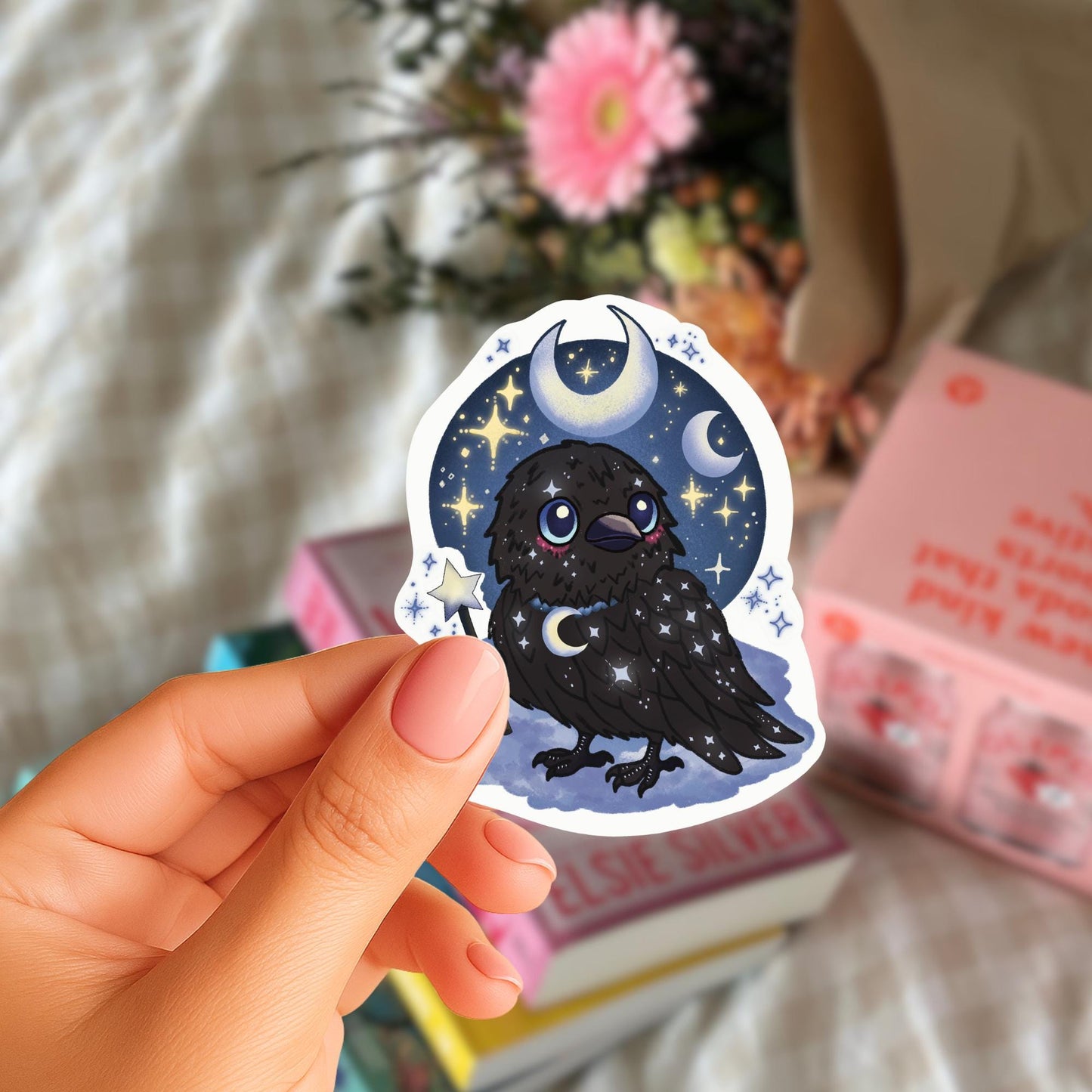 Moon Crow Sticker | Witchy Gothic Art, Laptop Decal