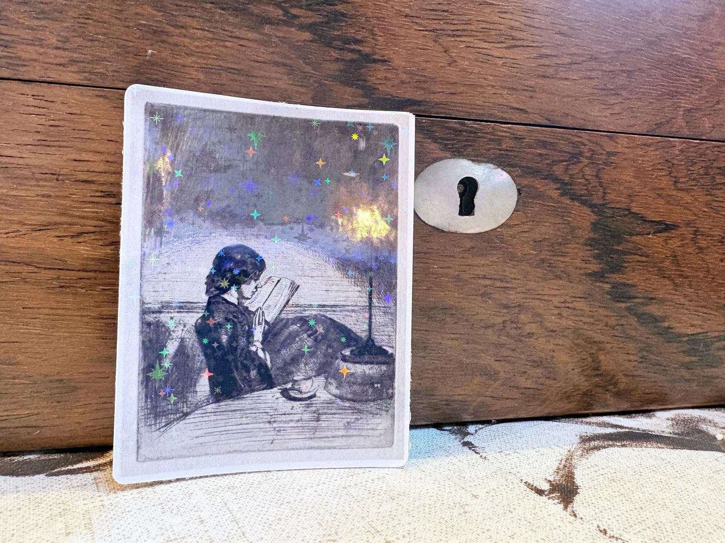 Reading by Lamplight Sticker (1859) James Abbot McNeill Whistler | Fine Art Sticker