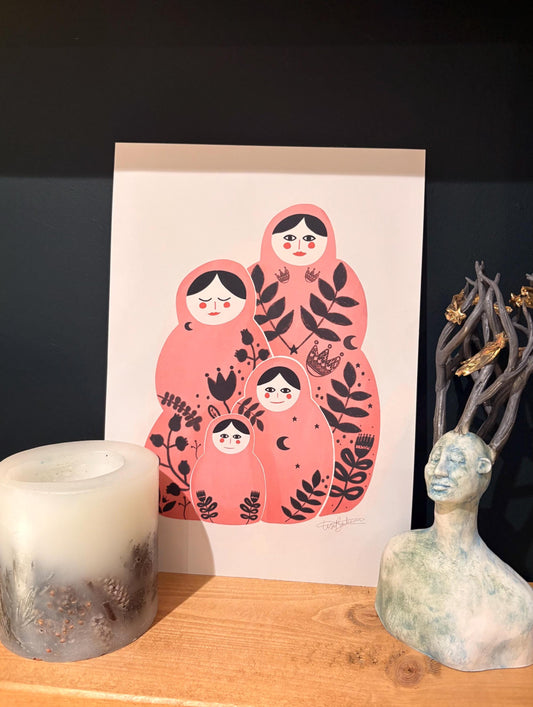 Mystical Folk Femme - Matryoshka Inspired Art Print (Various Sizes Available)