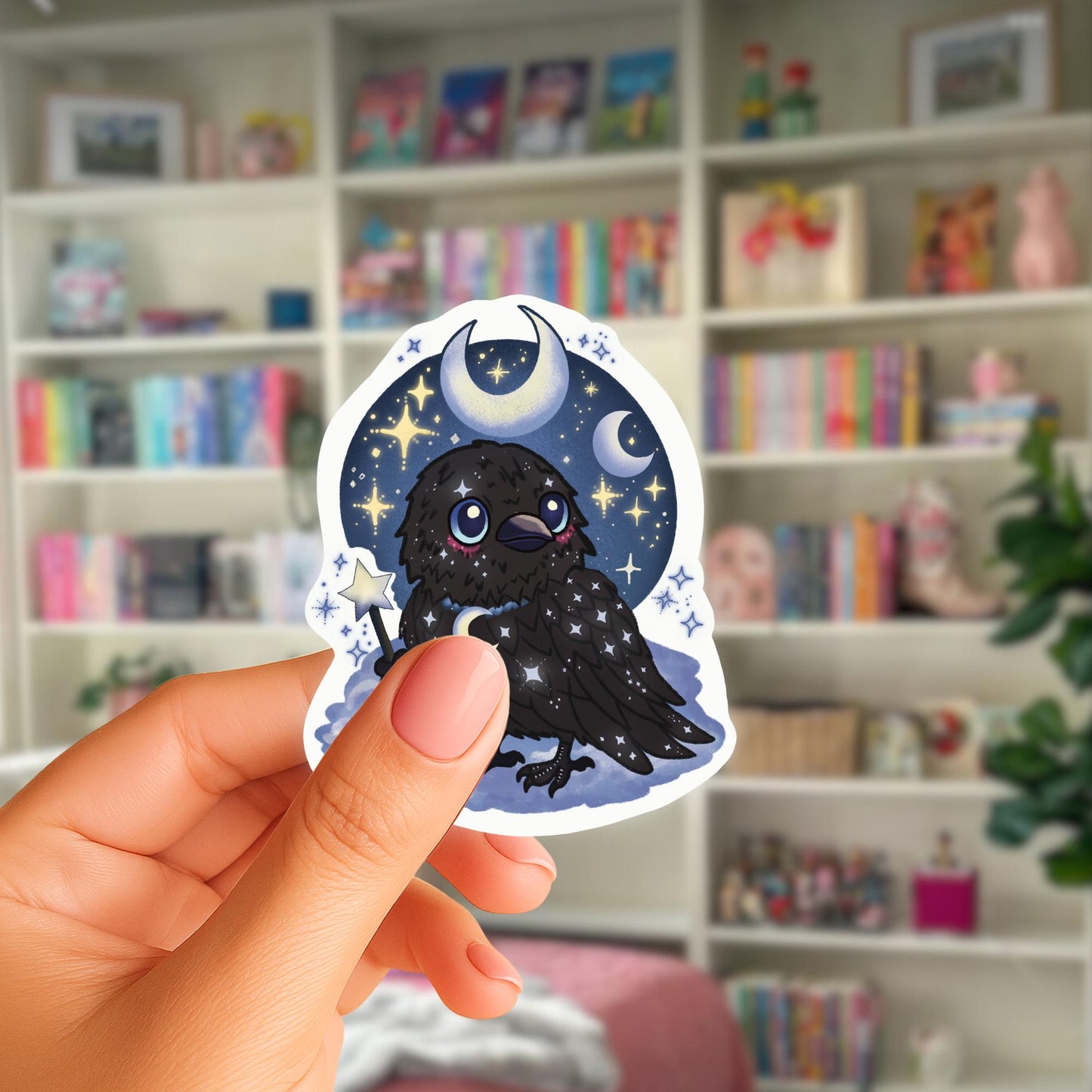 Moon Crow Sticker | Witchy Gothic Art, Laptop Decal