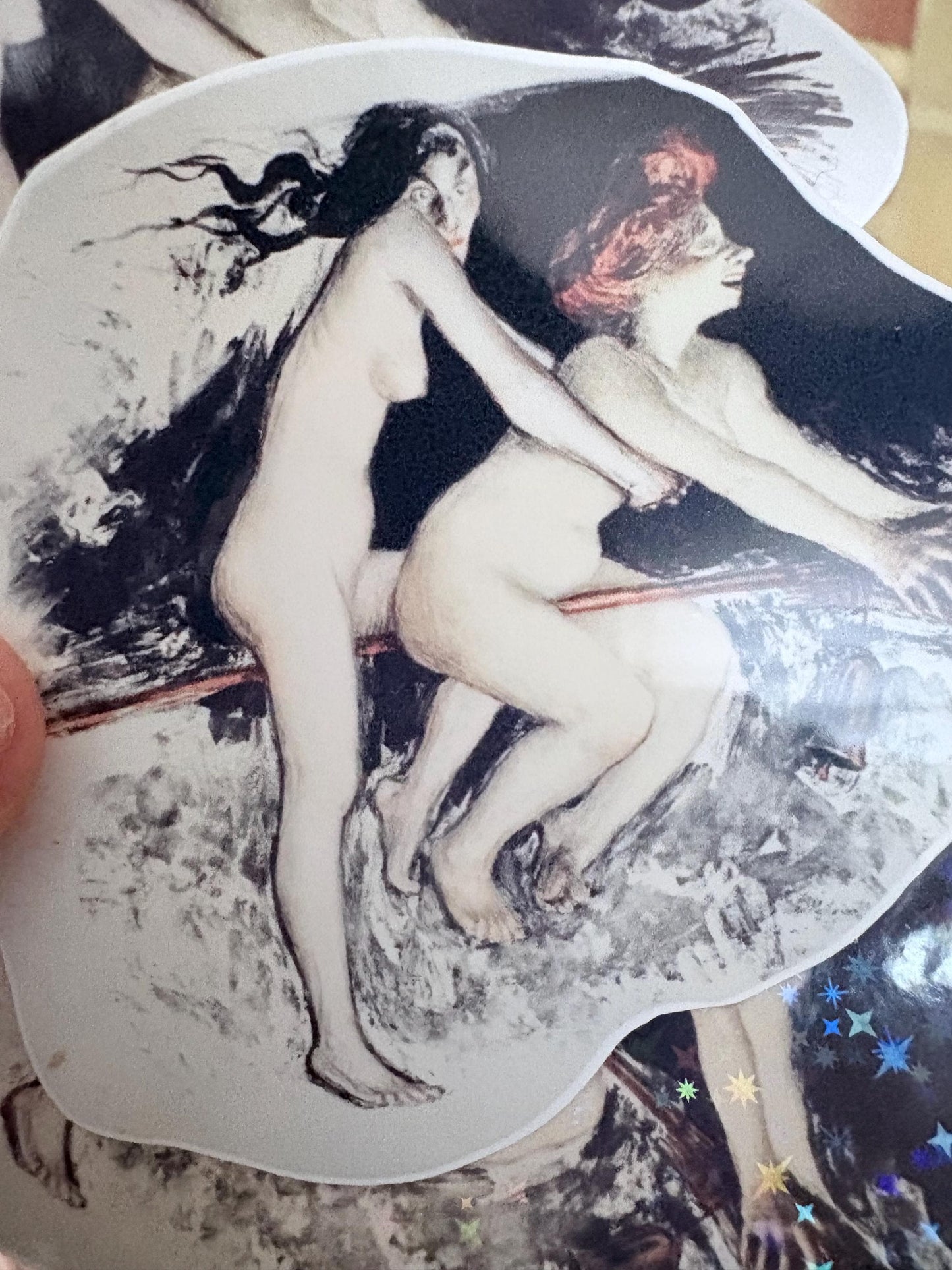 French Witches in Flight Sticker | Vintage Symbolist Art