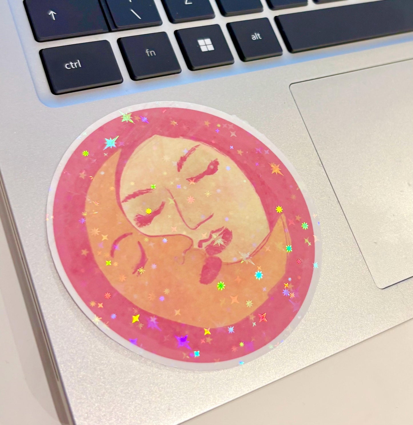 Divine Feminine Moon Vinyl Sticker • Pink Celestial Art