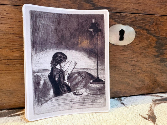 Reading by Lamplight Sticker (1859) James Abbot McNeill Whistler | Fine Art Sticker