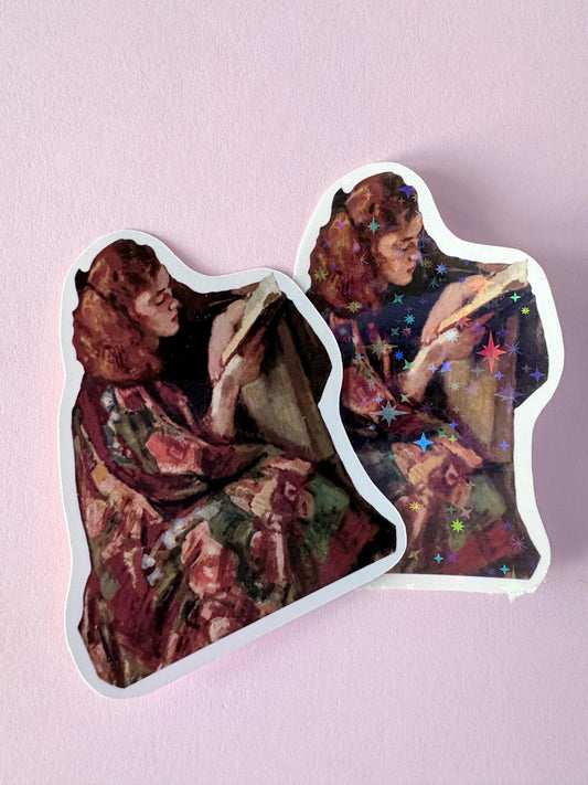 Girl Reading Art Sticker | Laptop, Kindle, Journal | Book worm Gift