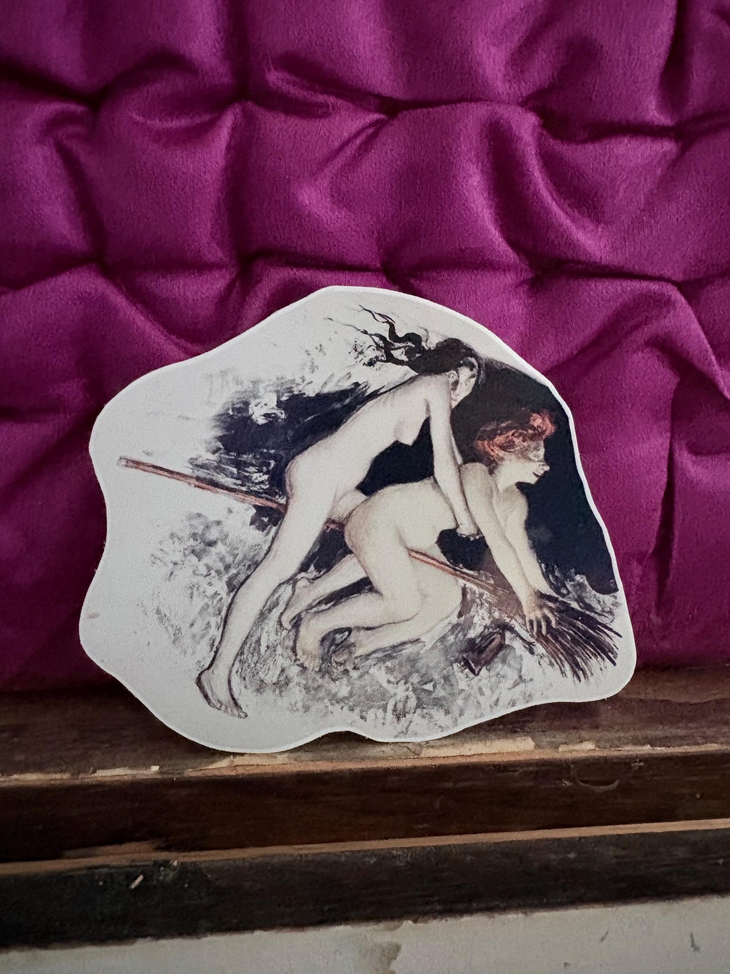 French Witches in Flight Sticker | Vintage Symbolist Art