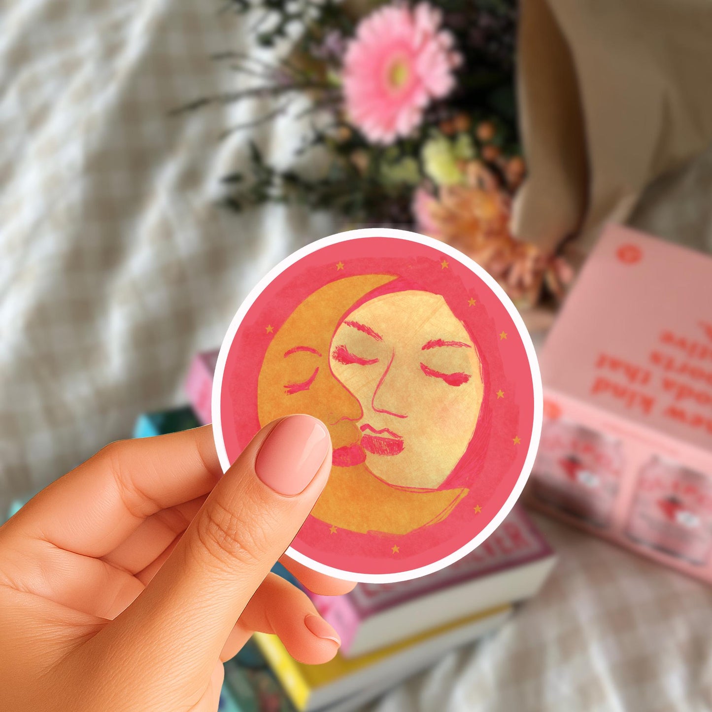 Divine Feminine Moon Vinyl Sticker • Pink Celestial Art