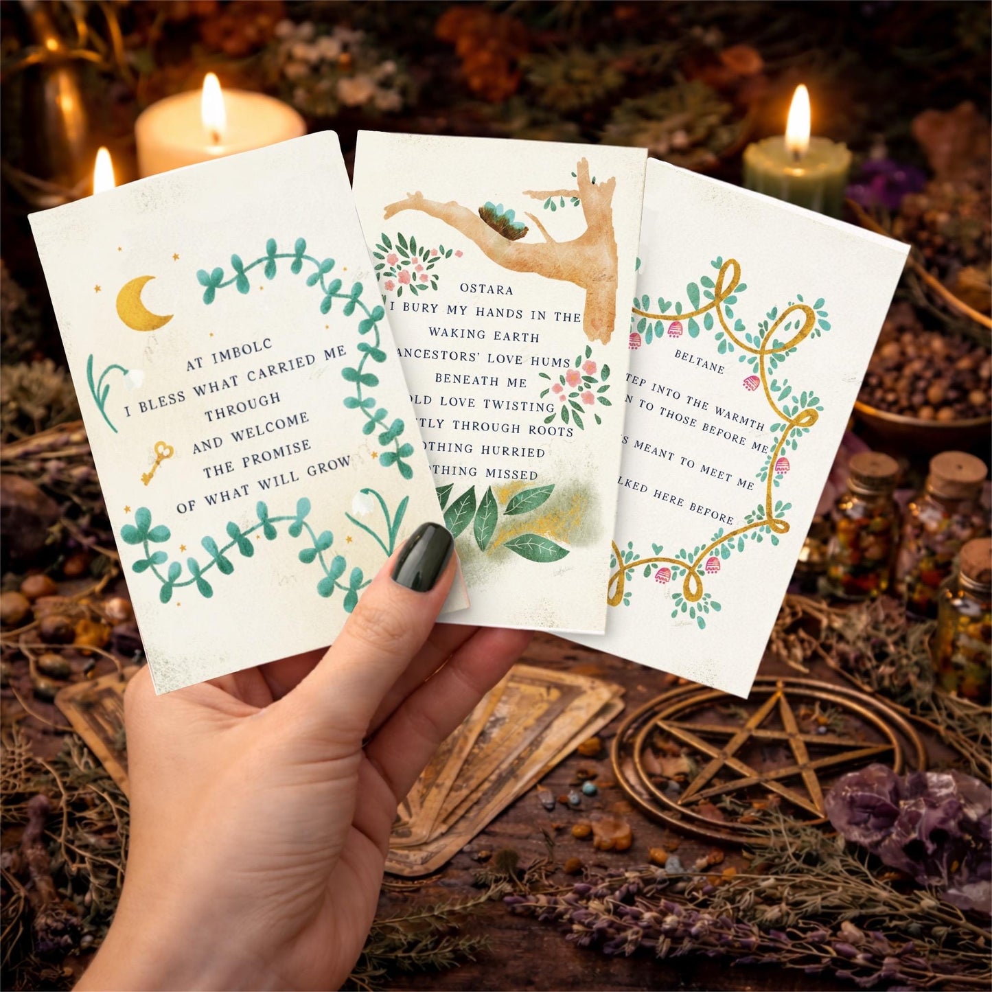 Imbolc, Ostara & Beltane Blessing Bundle – Folk Art Prints (Various Sizes) | Witchy Seasonal Altar Decor