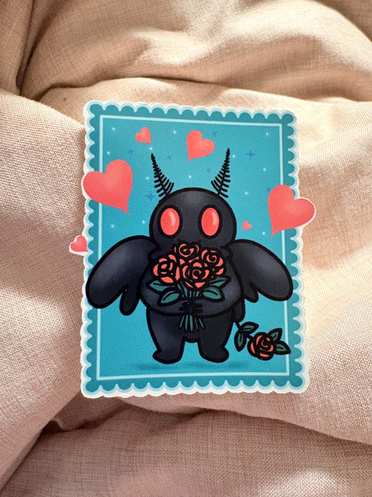 Mothman Valentine Sticker | Spooky Cryptid with Roses