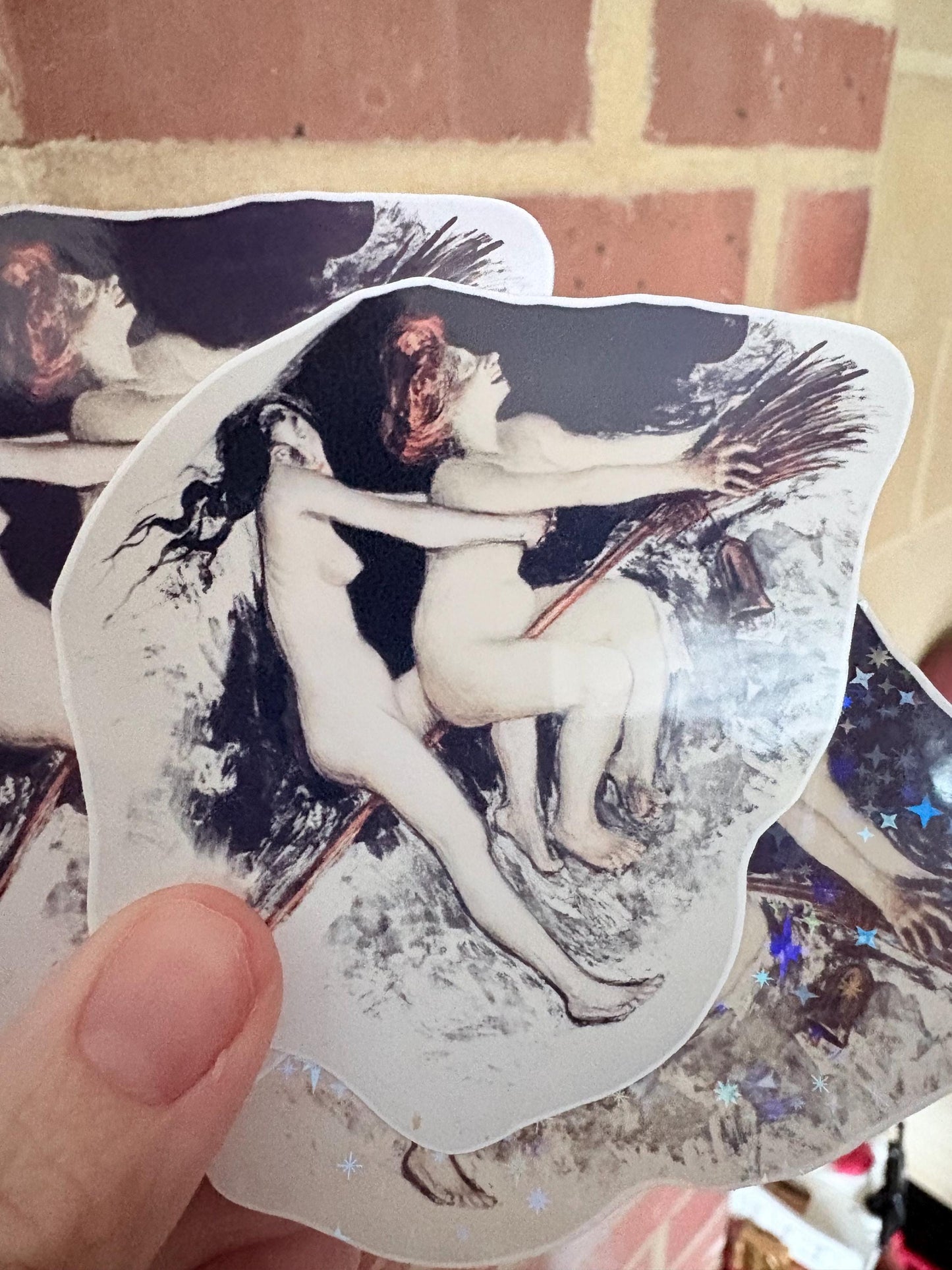 French Witches in Flight Sticker | Vintage Symbolist Art