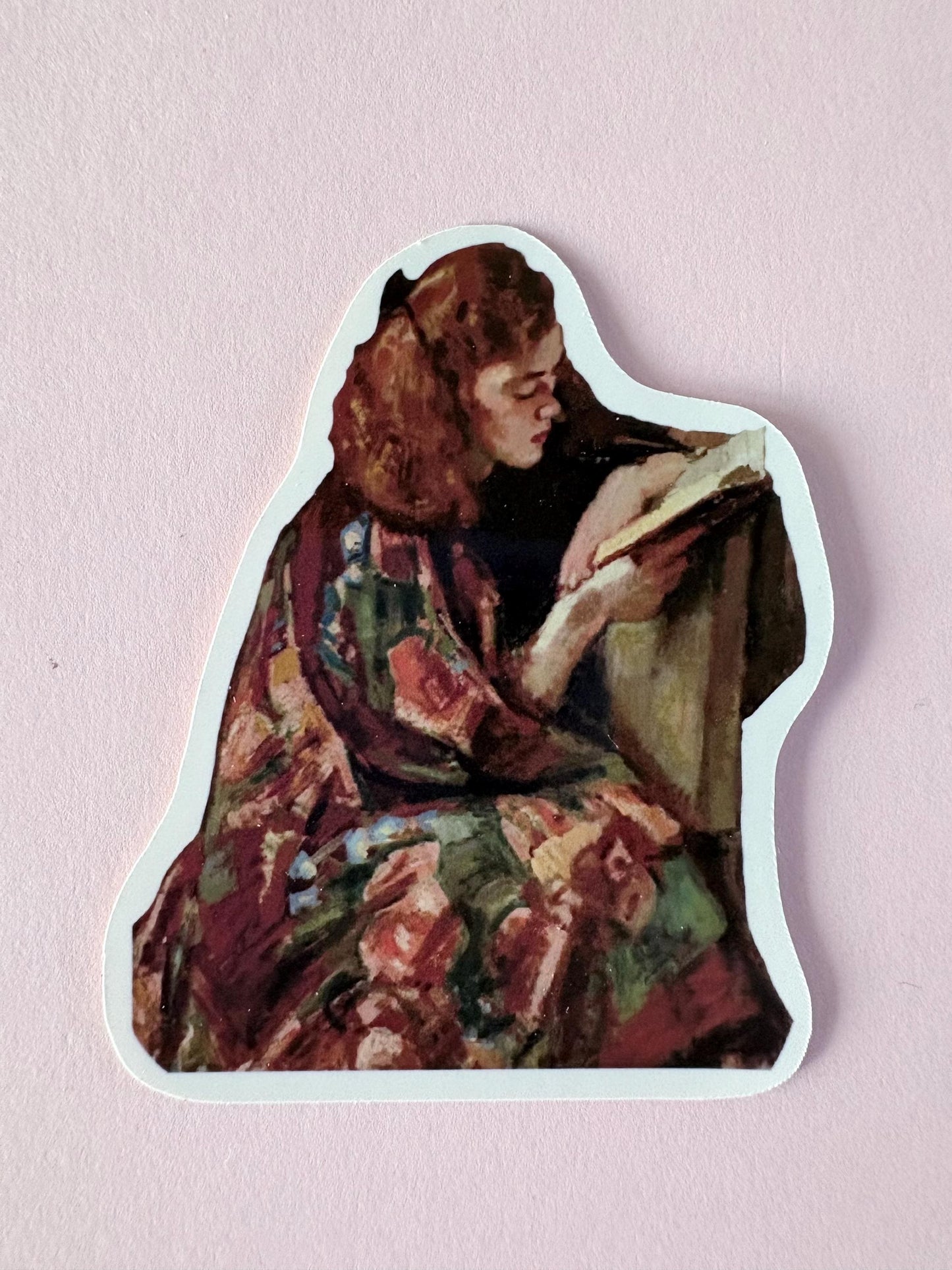 Girl Reading Art Sticker | Laptop, Kindle, Journal | Book worm Gift